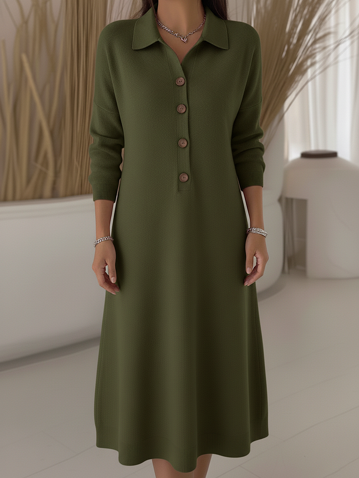 Vestido midi clássico de malha lisa com botões