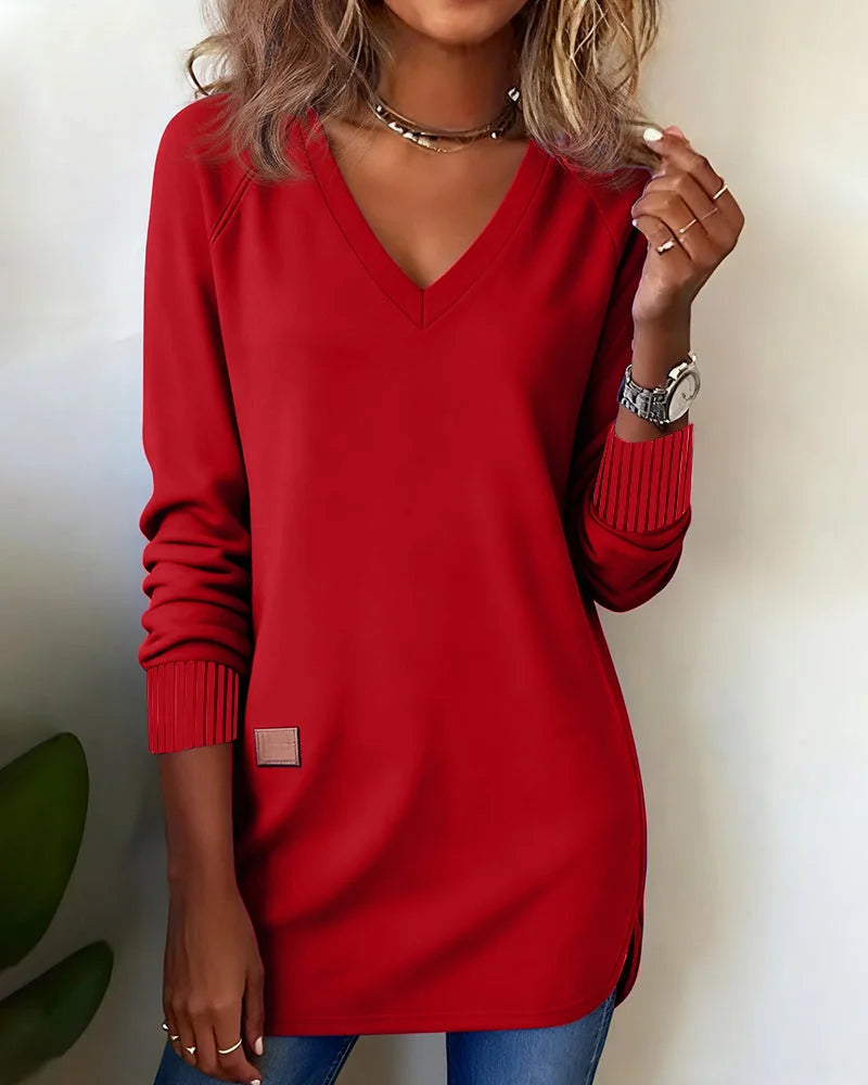 "Primavera e Outono - Fácil de Vestir": Sweatshirt com decote em V, elegante e confortável