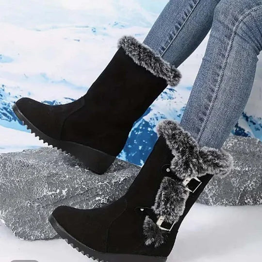 🔥 Botas de neve de cano médio para mulher com acabamento em pelúcia 👢
