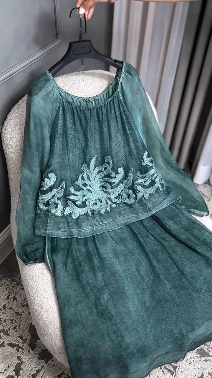 Vestido casual de manga comprida para mulher com estampado floral