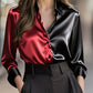 Camisa de trabalho de senhora elegante em cetim com blocos de cores