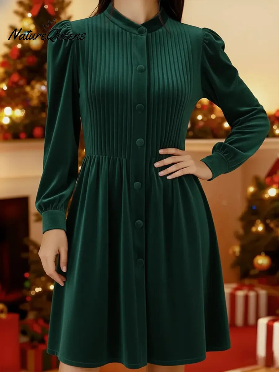 Vestido de Natal para mulher em veludo plissado