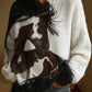 Sweatshirt retro casual feminina com estampa de cavalo