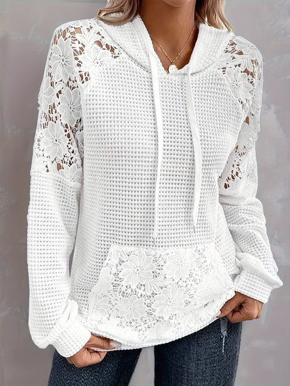 Sweatshirt com capuz estampado em renda e algodão