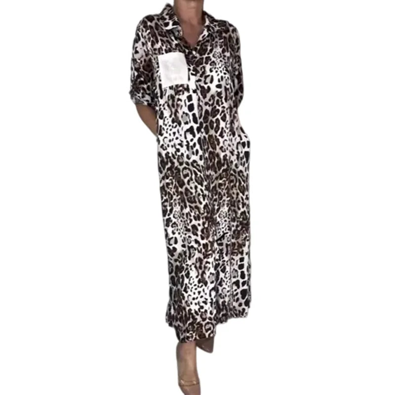 Vestido camiseiro para mulher com estampa de leopardo