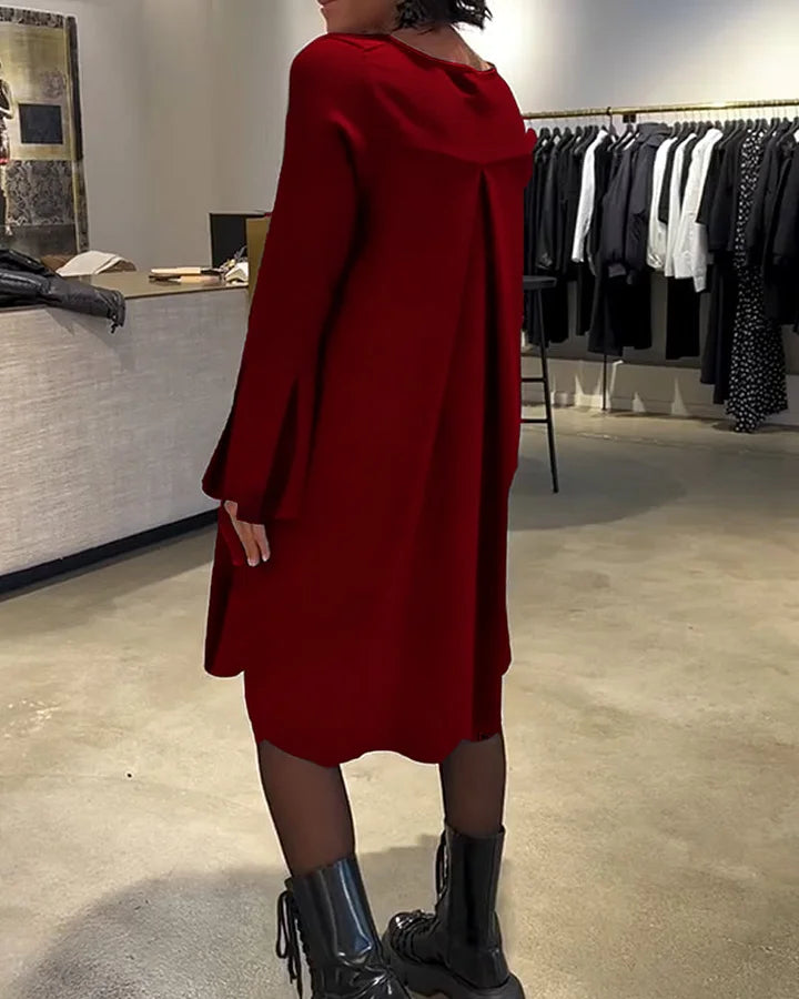 Vestido de mulher de cor sólida com mangas em sino