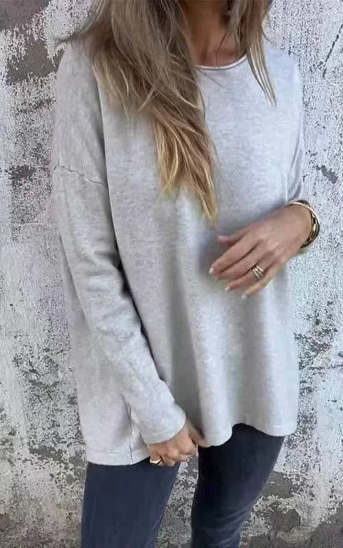 🌹Camisola de senhora de gola redonda e manga comprida