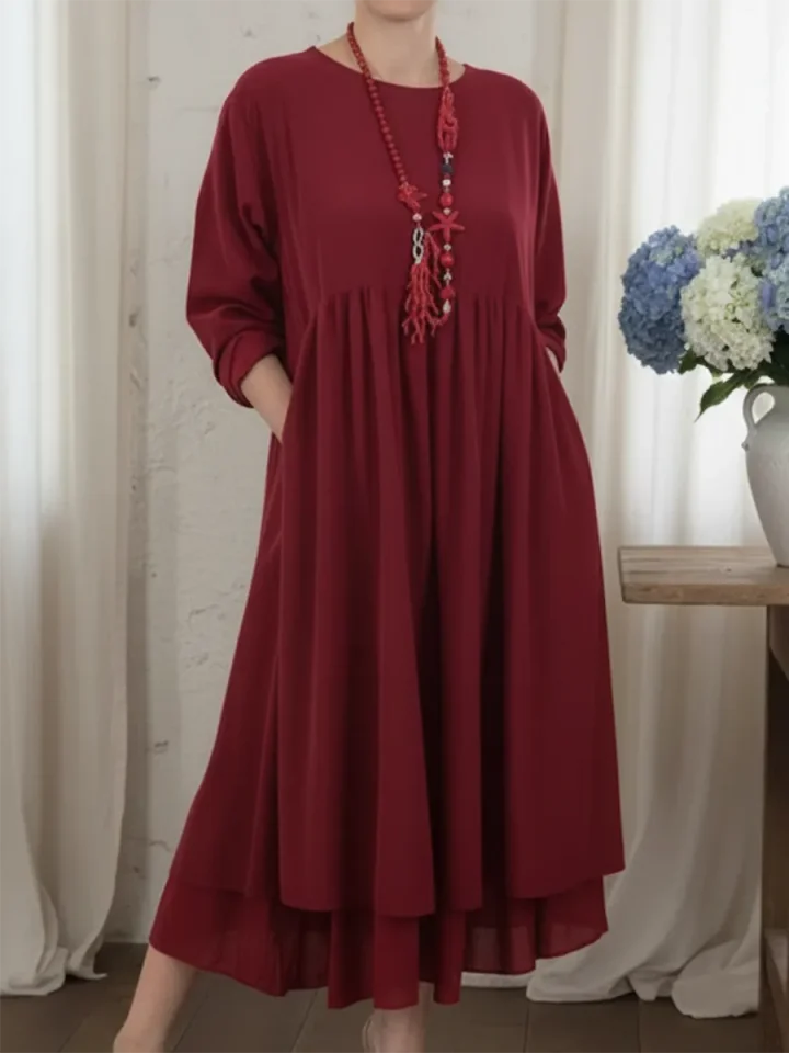 Vestido midi largo para mulher com bainha dupla