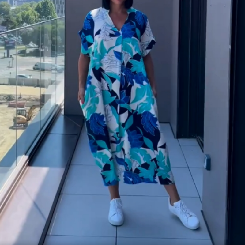 👗Vestido casual para mulher elegante estampado com decote em V