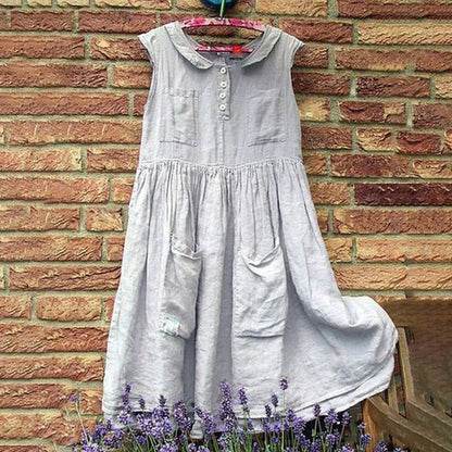 Vestido vintage com bolso largo e ombro a ombro, sem mangas, midi