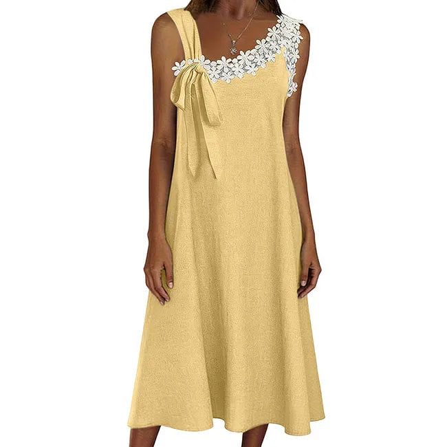 Vestido de linho de comprimento médio para mulher