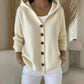 Cardigan de manga comprida para mulher, macio, confortável e casual, fabricado em algodão
