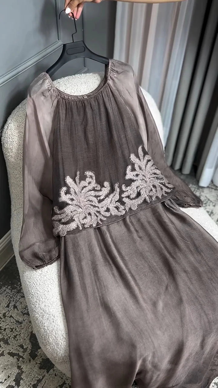 Vestido casual de manga comprida para mulher com estampado floral