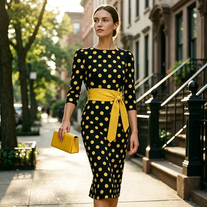 Vestido Feminino Retro Elegante de Poá