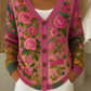 Cardigan de mulher em algodão com decote em V e estampado floral