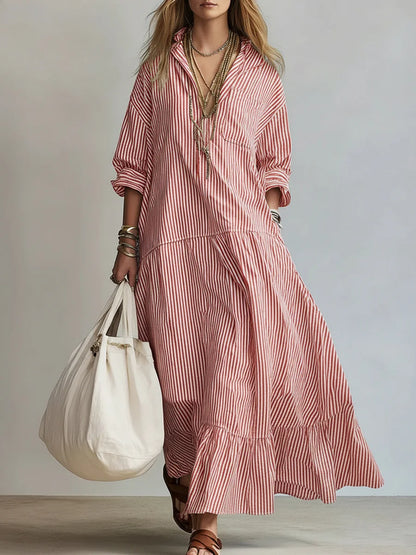 Vestido feminino casual listrado e largo