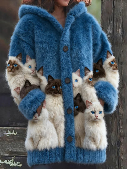 Cardigan com capuz Classy Fuzzy Cats Art Cozy Knit