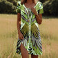 Vestido estampado com gola redonda e manga curta