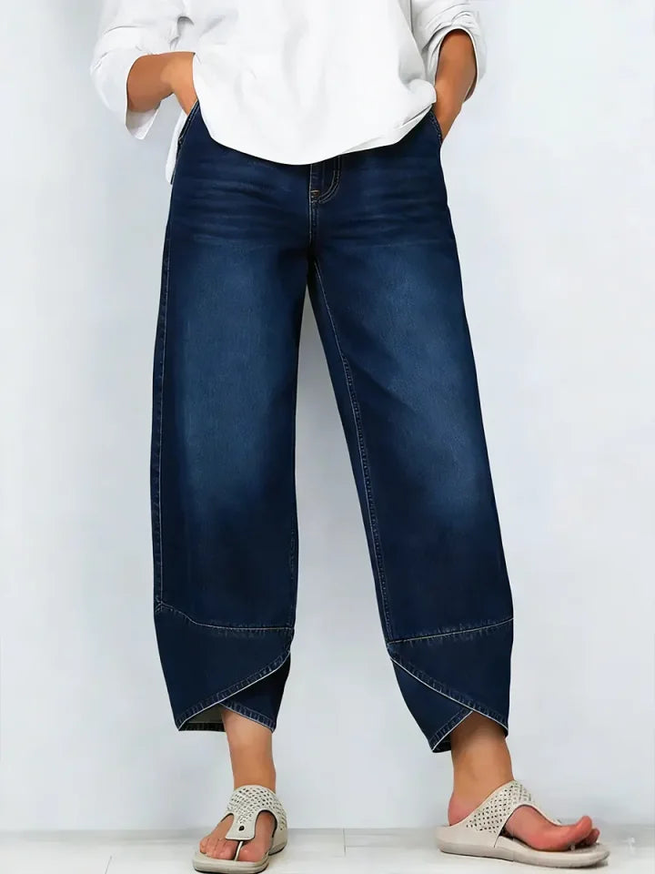 calças de ganga casual de algodão estampada