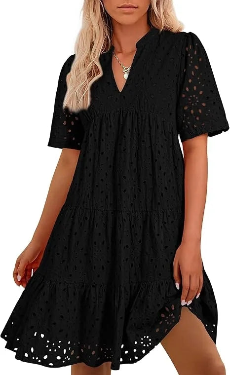 🔥🔥🔥🔥Novo vestido de menina com decote em V e manga curta