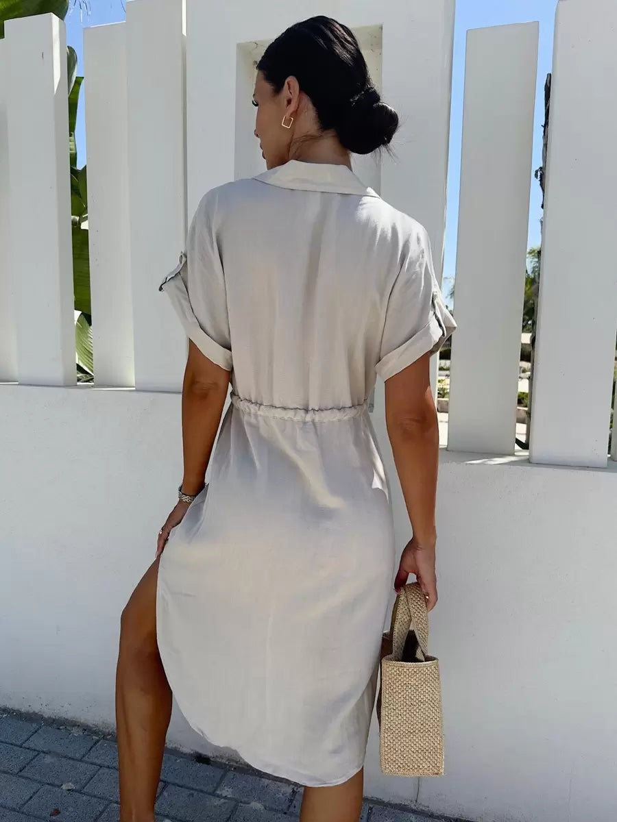 Vestido curto casual de cor sólida com laço