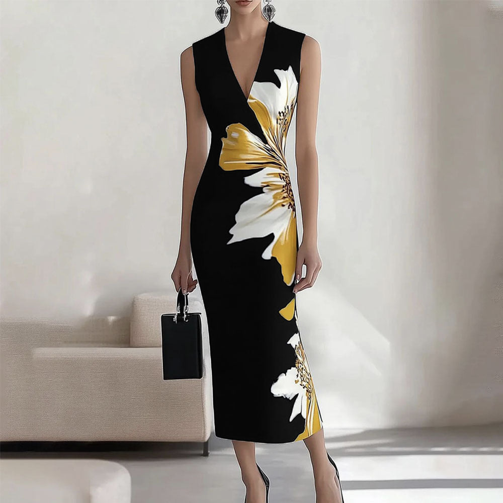 Vestido estampado sem mangas