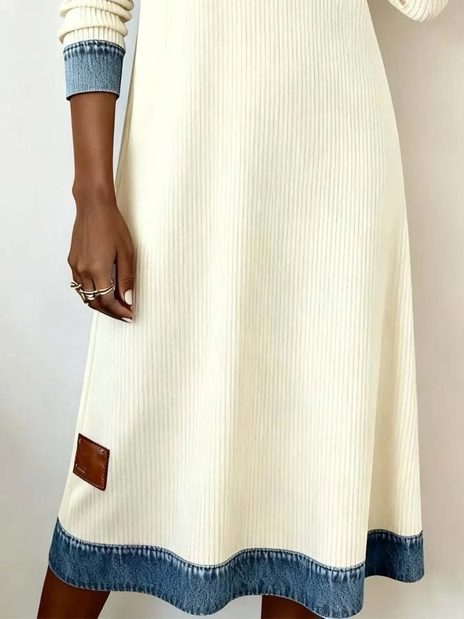 Vestido casual jeans patchwork para mulher