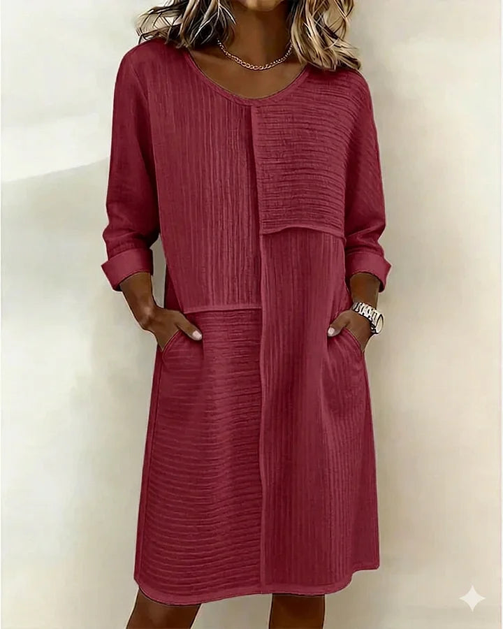Vestido confortável para menina em algodão e linho texturizado