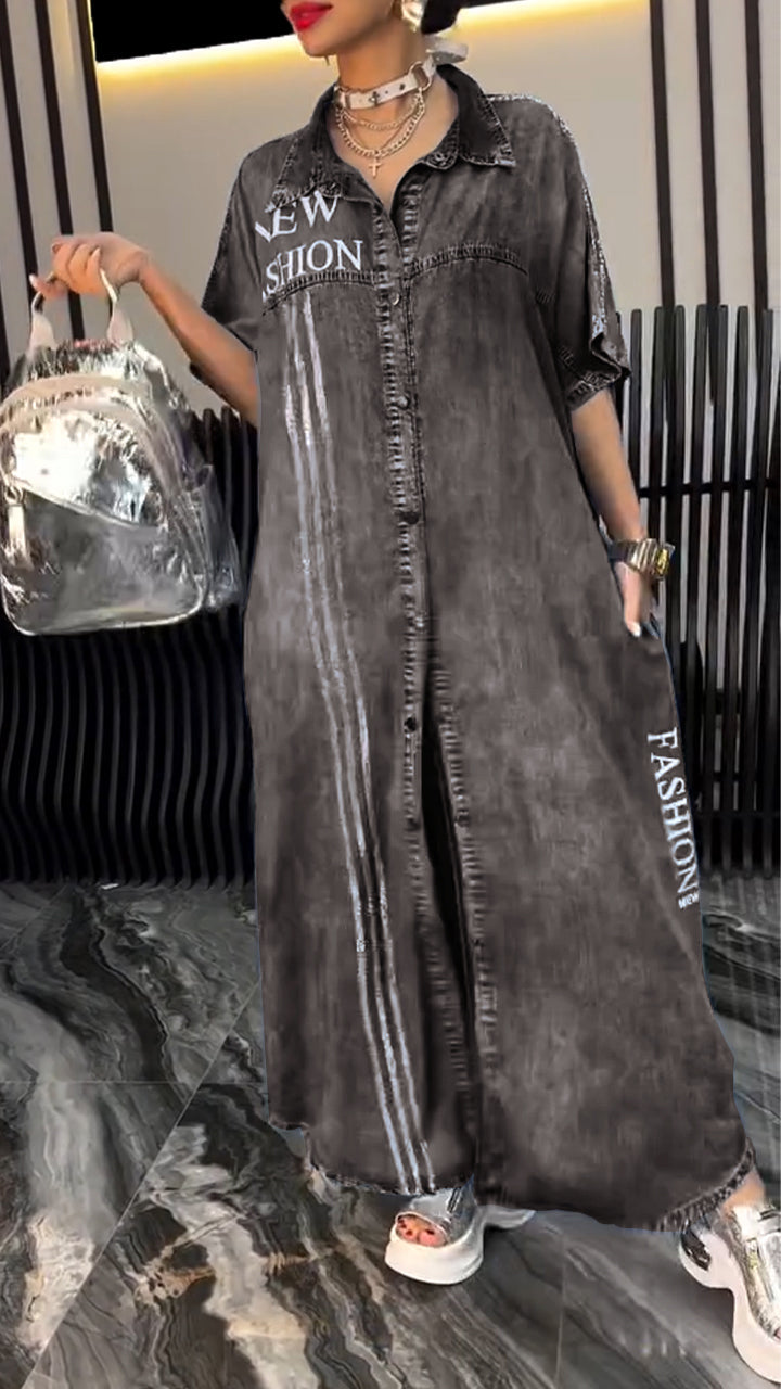 Vestido de mulher com lapelas Tencel Denim Confortável e moderno
