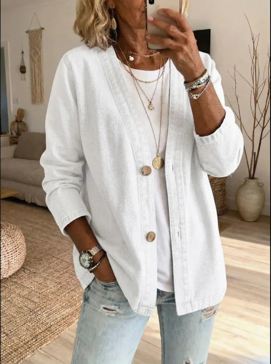 Cardigan feminino casual em jeans