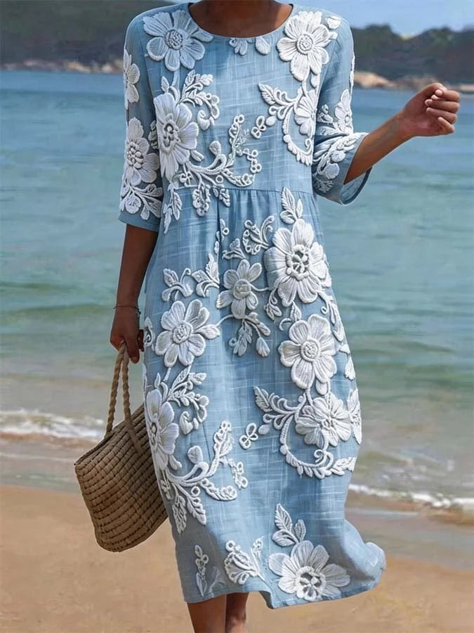 🌺🎉Vestido casual feminino, tecido misto de algodão e linho
