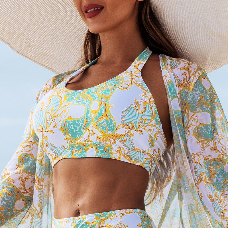 Fato de banho estampado de 3 peças - Moda praia elegante e sexy