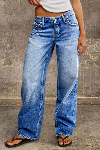 Calça de ganga reta de cintura média