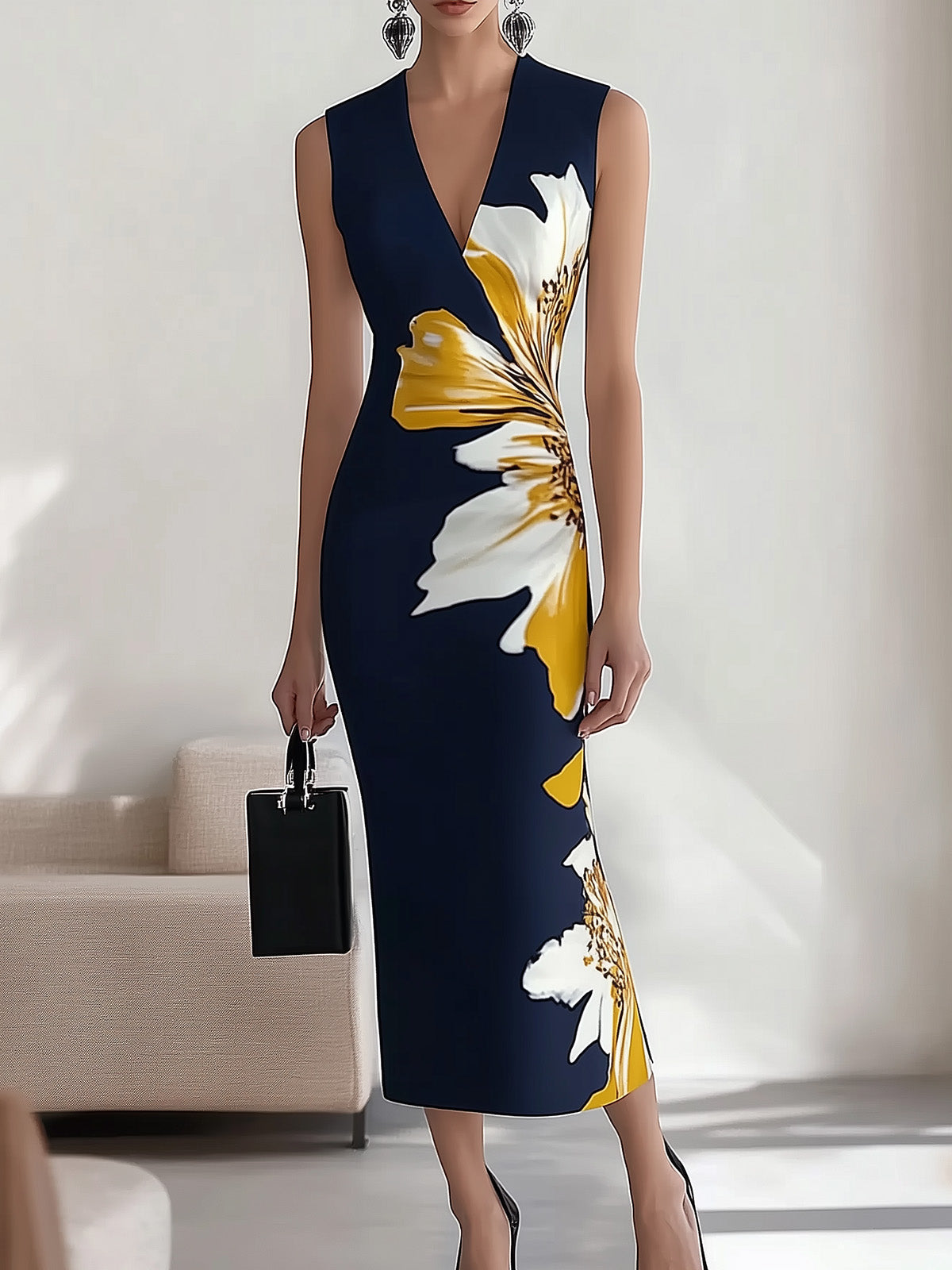 Vestido estampado sem mangas