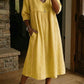 Vestido solto e casual com patchwork, renda, linho e algodão.
