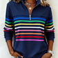 Sweatshirt moderna com gola de meio fecho e riscas arco-íris