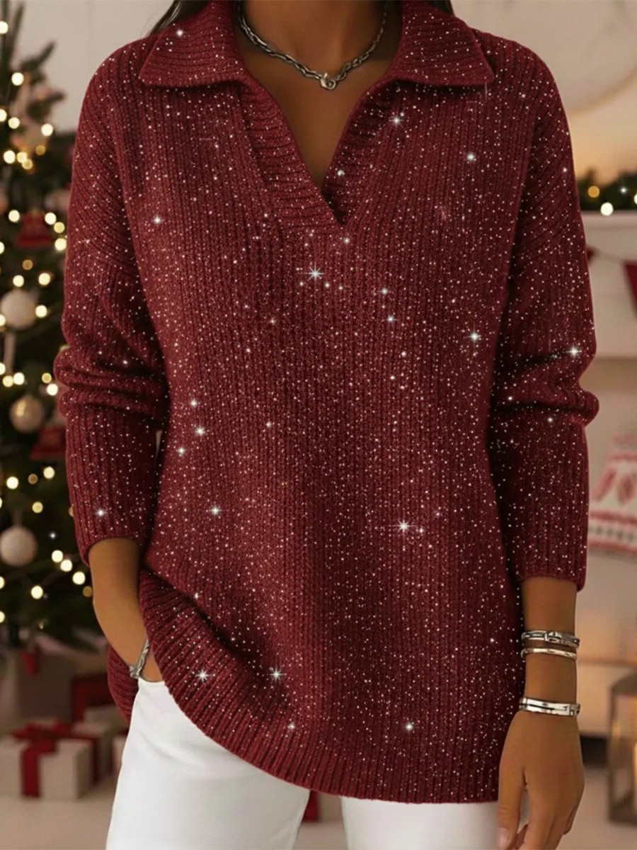Camisola de Natal para mulher com gola brilhante