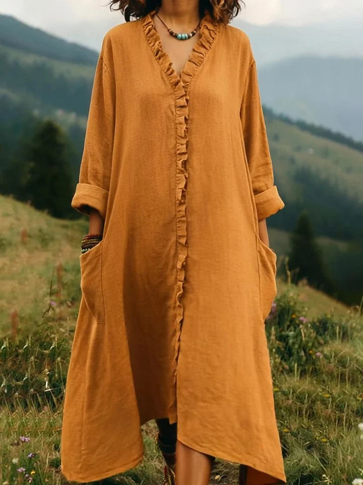 Vestido vintage em renda com decote em V e bainha irregular