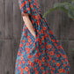 Vestido casual de mulher em algodão com estampado floral retro