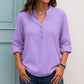 Blusa casual para mulher com decote em V e fecho de botões