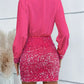 Vestido feminino sexy com decote em V e lantejoulas