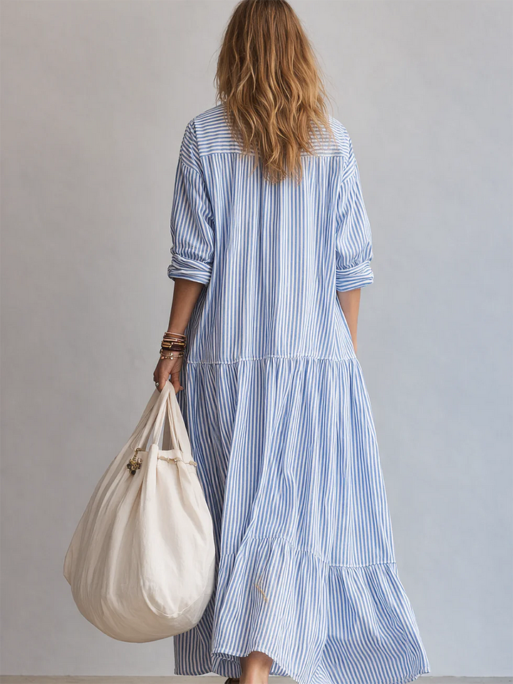 Vestido feminino casual listrado e largo