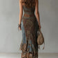 Vestido Boho Assimétrico com Folhos na Bainha e Decote Ombro a Ombro em Tecido Elástico