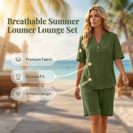 Conjunto de Verão Casual para Mulher com Decote em V e Tecido Respirável