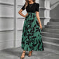 Vestido floral elegante com mangas curtas - decote redondo, roupa de mulher primavera verão
