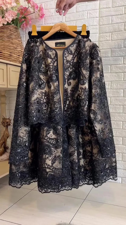 Conjunto de vestido com patchwork de renda e strass