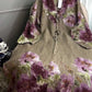 Vestido casual de mulher em algodão e linho com estampado vintage, mangas compridas e decote em V