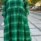 💥🔥👗【S-5XL】Vestido solto xadrez retro com manga a três quartos