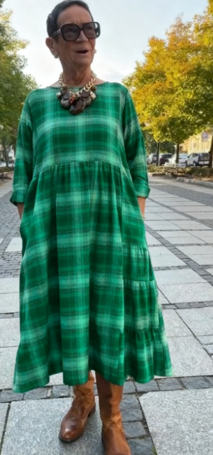 💥🔥👗【S-5XL】Vestido solto xadrez retro com manga a três quartos