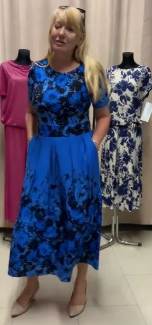 🔥Vestido midi de senhora estampado de manga curta e gola redonda